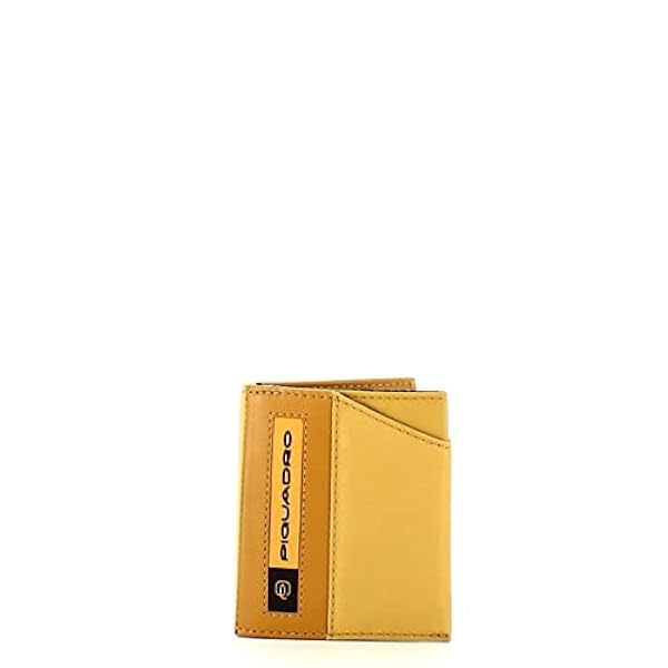 Piquadro Cartera compacta en Tela ecológica y Piel, Amarillo, Cartera compacta súper Delgada en Nailon regenerado con Monedero